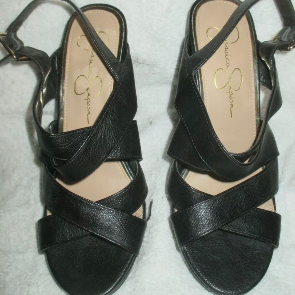 Jessica Simpson WOMENS Jordie Black Platform Strappy Wedge Sandal SIZE 8